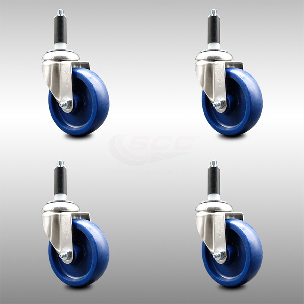 4 Inch 316SS Solid Polyurethane Swivel 7/8 Inch Expanding Stem Caster Set SCC